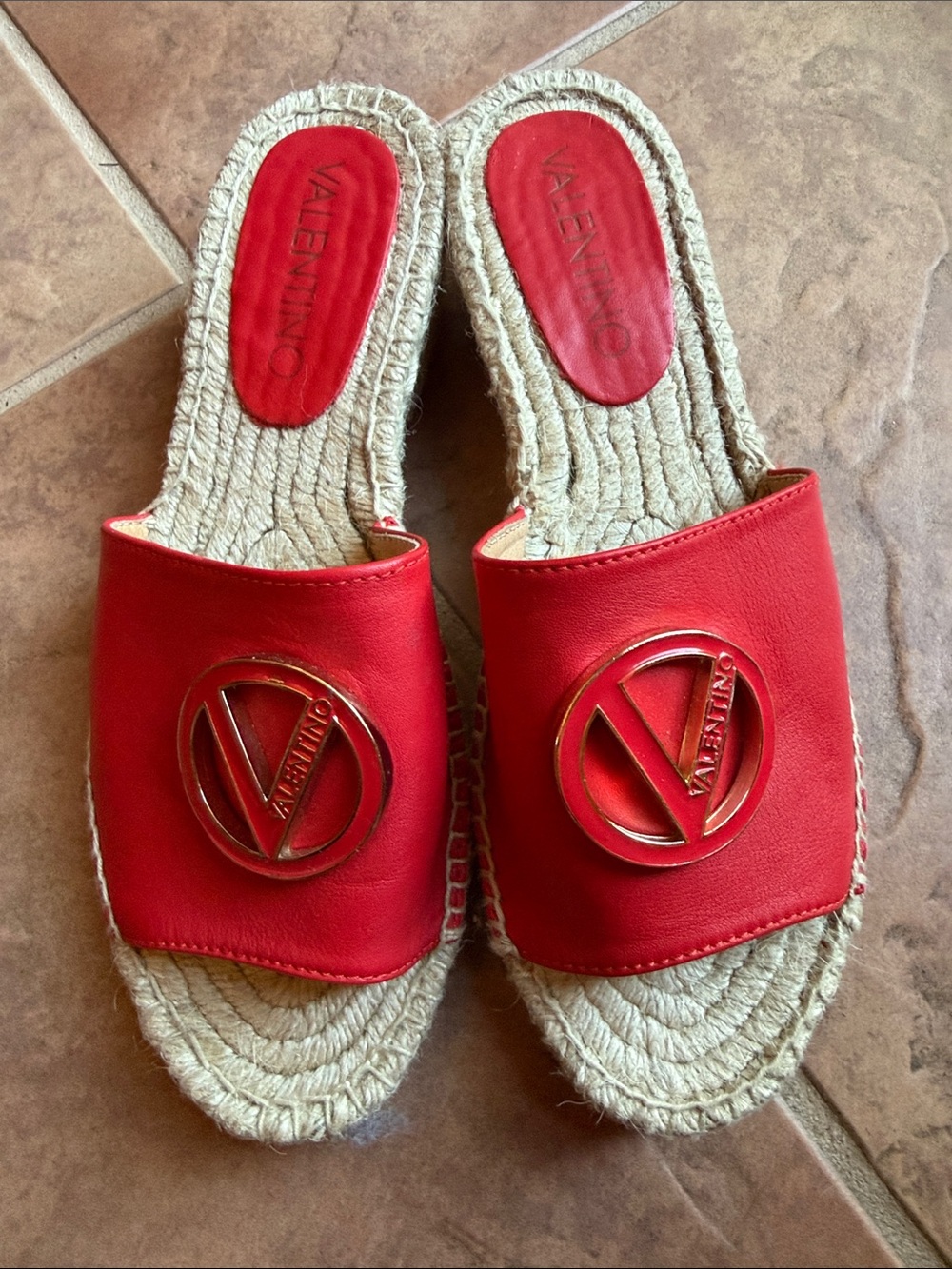 Valentino Red Leather Espadrille Slides size 10